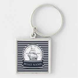 Moderne marineblauw Nautical Boat naam Sleutelhanger
