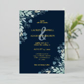 Moderne marineblauw-oliefilkalligrafie folie uitnodiging (Staand Voorkant)