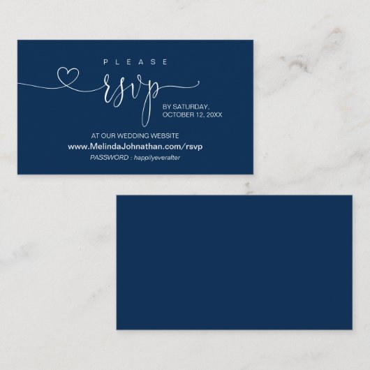 Moderne marineblauw, online RSVP op bruiloft Websi Informatiekaartje (Voorkant / Achterkant)