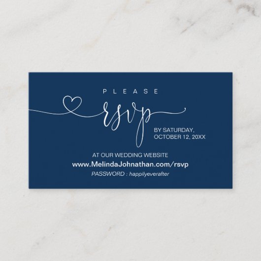 Moderne marineblauw, online RSVP op bruiloft Websi Informatiekaartje (Voorkant)