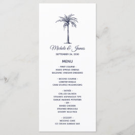 Moderne marineblauw palmboom tropisch strand huwel menu