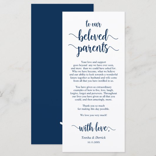 Moderne marineblauw, plaats-instelling bedankt kaa programmakaart (Voorkant / Achterkant)