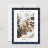 Moderne marineblauw Pset Rustic-fotokerst Feestdagenkaart (Voorkant)