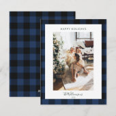 Moderne marineblauw Pset Rustic-fotokerst Feestdagenkaart (Voorkant / Achterkant)