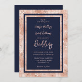 Moderne marineblauw Roos Gold Glitter Script Weduw Kaart (Voorkant / Achterkant)