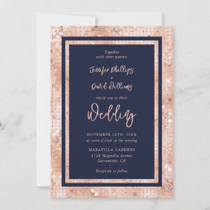 Moderne marineblauw Roos Gold Glitter Script Weduw Kaart