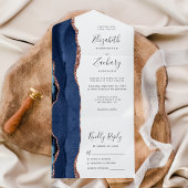 Moderne marineblauw Roos goudbruistoezegging All In One Uitnodiging