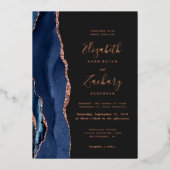 Moderne marineblauw Roos goudbruistoezegging Folie Uitnodiging (Voorkant)