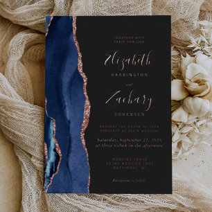 Moderne marineblauw Roos goudbruistoezegging Folie Uitnodiging