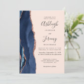 Moderne marineblauw Roos gouden bruidsbruiloft Kaart (Staand voorkant)