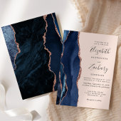 Moderne marineblauw Roos gouden bruidsbruiloft Kaart