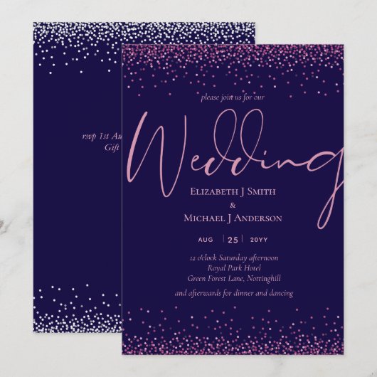 Moderne marineblauw Roos gouden Confetti bruiloft (Voorkant / Achterkant)