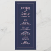 Moderne marineblauw roze Script minimal bruiloft Menu (Voorkant)
