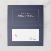 Moderne marineblauw roze Script minimal bruiloft Plaatskaartje (Buitenkant ongevouwen)