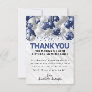 Moderne marineblauw Silver-ballon Glitter Birthday Bedankkaart