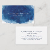 Moderne marineblauw-Waterverf-achtergrond Visitekaartje (Voorkant / Achterkant)