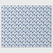 Moderne marineblauw Waterverf laat patroonpatroon  Cadeaupapier (Vlak)