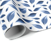 Moderne marineblauw Waterverf laat patroonpatroon  Cadeaupapier (Rol Hoek)