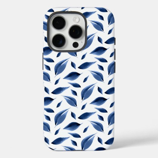 Moderne marineblauw Waterverf laat patroonpatroon  Case-Mate iPhone Case (Achterkant)