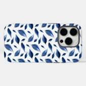 Moderne marineblauw Waterverf laat patroonpatroon  Case-Mate iPhone Case (Achterkant (horizontaal))