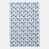 Moderne marineblauw Waterverf laat patroonpatroon  Theedoek (Verticaal)