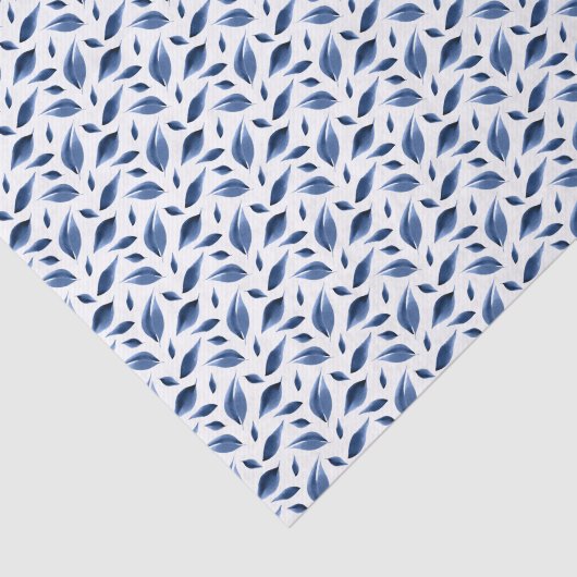 Moderne marineblauw Waterverf laat patroonpatroon  Tissuepapier (Detail)