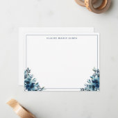 Moderne marineblauw Waterverf Thin Border Notitiekaartje (Voorkant / Achterkant in situ)