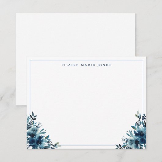 Moderne marineblauw Waterverf Thin Border Notitiekaartje (Voorkant / Achterkant)