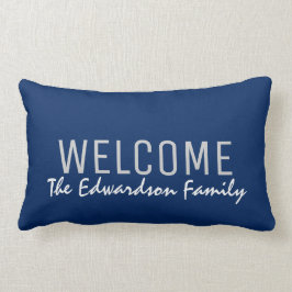 Moderne marineblauw Welkomsmonogram aangepast Kussen