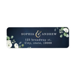 Moderne marineblauw wit floral return address labe etiket