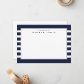 Moderne marineblauw witte stremmende grens notitiekaartje (Voorkant / Achterkant in situ)