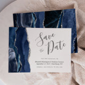 Moderne marineblauw zilver agate Save the Date Kaa Kaart