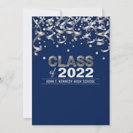 Moderne marineblauw zilver Glitter GRADUATION Part Kaart (Achterkant)