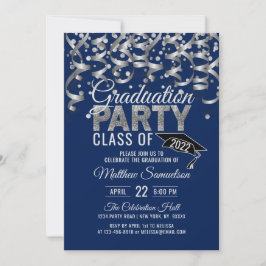 Moderne marineblauw zilver Glitter GRADUATION Part Kaart