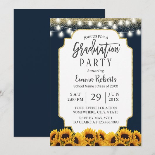 Moderne marineblauw zonnebloempel kaart (Voorkant / Achterkant)