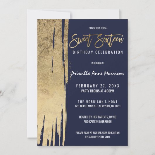 Moderne marineblauwblauwe goudpenseelstreken - zoe kaart (Voorkant)