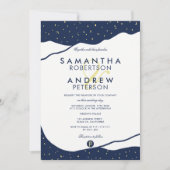 Moderne marineblauwe bergen geel stip bruiloft kaart (Voorkant)