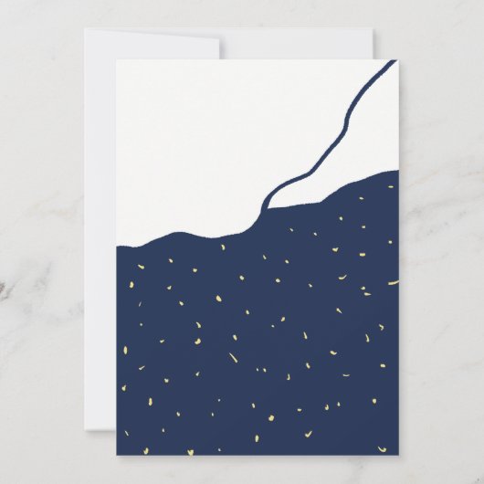 Moderne marineblauwe bergen geel stip bruiloft kaart (Achterkant)