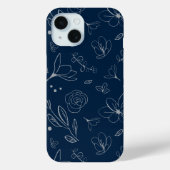 Moderne marineblauwe bloemillustratie Case-Mate iPhone case (Achterkant)