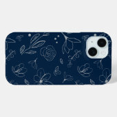 Moderne marineblauwe bloemillustratie Case-Mate iPhone case (Achterkant (horizontaal))