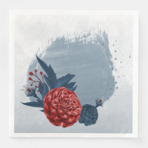 moderne marineblauwe & bordeauxrode bloemen bruilo servet