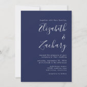 Moderne marineblauwe bruiloft met script kaart (Voorkant)