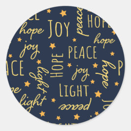 Moderne marineblauwe en gouden vrolijke kerstscrip ronde sticker