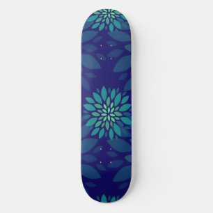 Moderne marineblauwe en groene bloem bladerenpatro persoonlijk skateboard