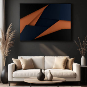 Moderne marineblauwe en koperen geometrische vorm poster