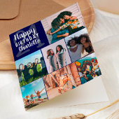 Moderne marineblauwe foto's collage grid 21 verjaa kaart