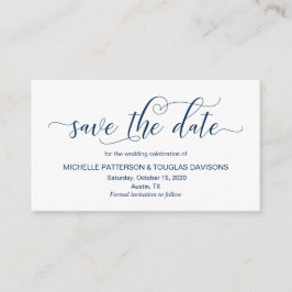 Moderne marineblauwe kalligrafie bruiloft Bewaar d Informatiekaartje