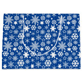 Moderne marineblauwe kerstsnowflakes groot cadeauzakje (Voorkant)