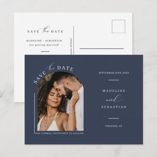 Moderne marineblauwe lantaarn QR-code voor foto's  Briefkaart (Voorkant / Achterkant)