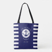 Moderne marineblauwe nautische anker tote bag (Achterkant)